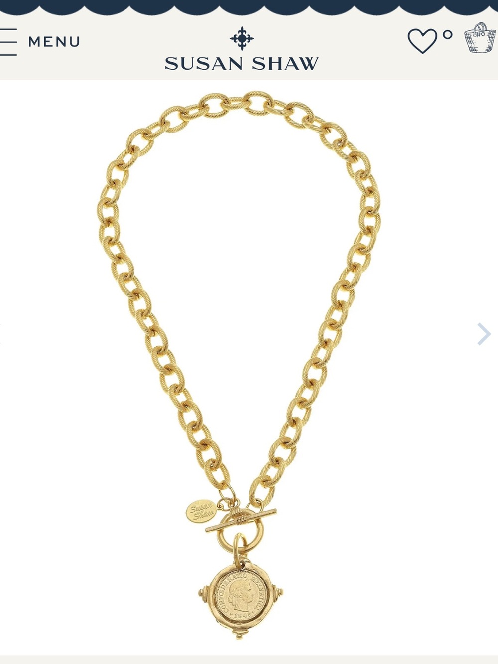 Susan Shaw Coin Toggle Necklace Length 20 inches